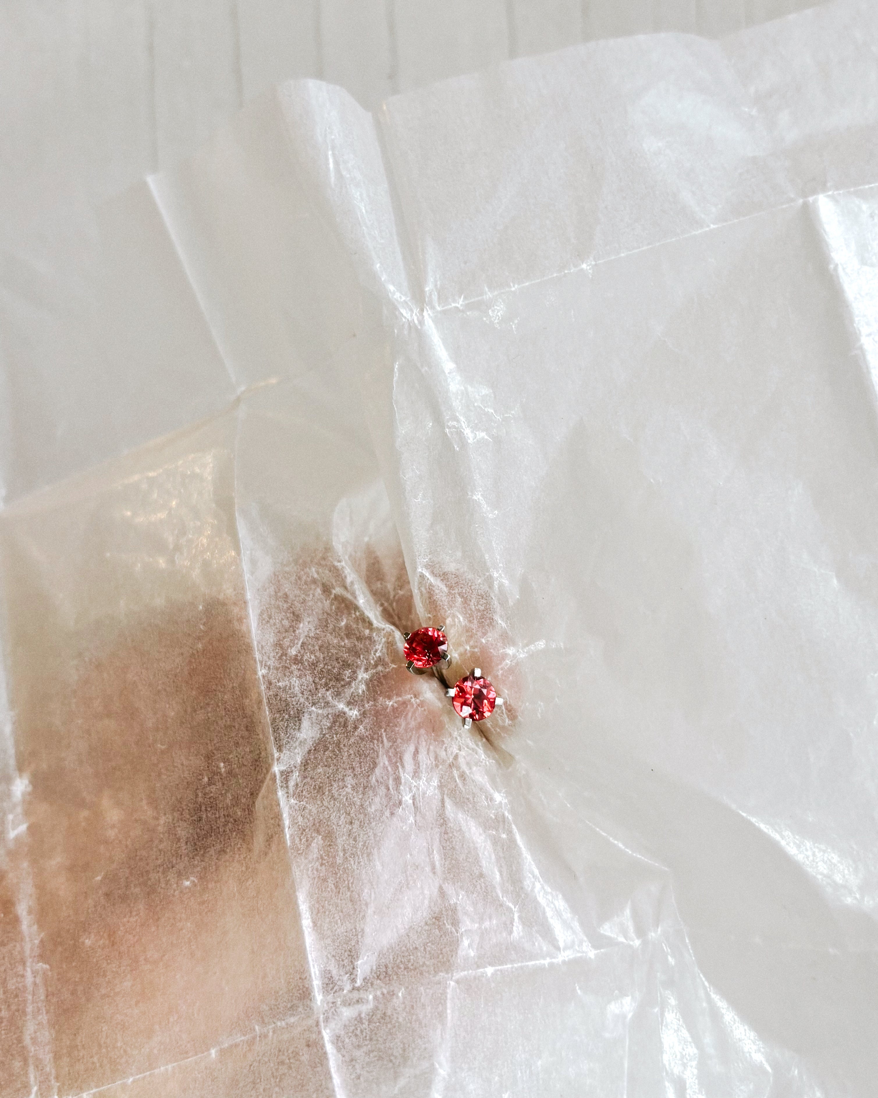 PINK SPINEL EAR STUDS WHITE GOLD